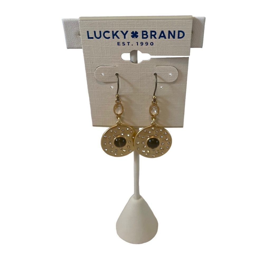 Lucky Brand Pave Disc Set Stone Drop Gold Tone Earrings.